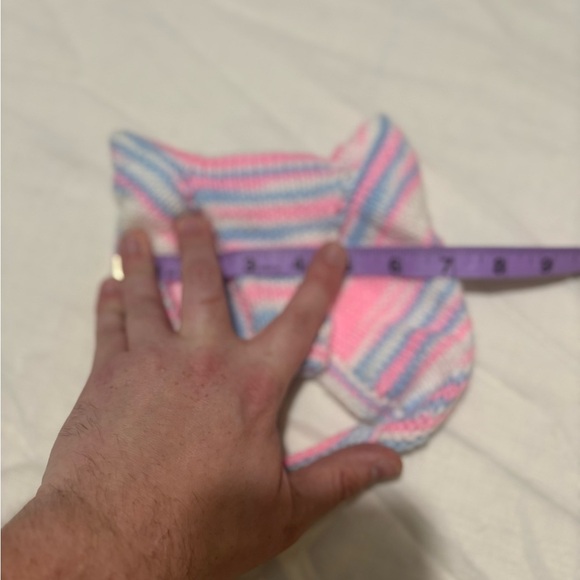 Vintage striped Pink and Blue Kids Knit Hat - Picture 5 of 6